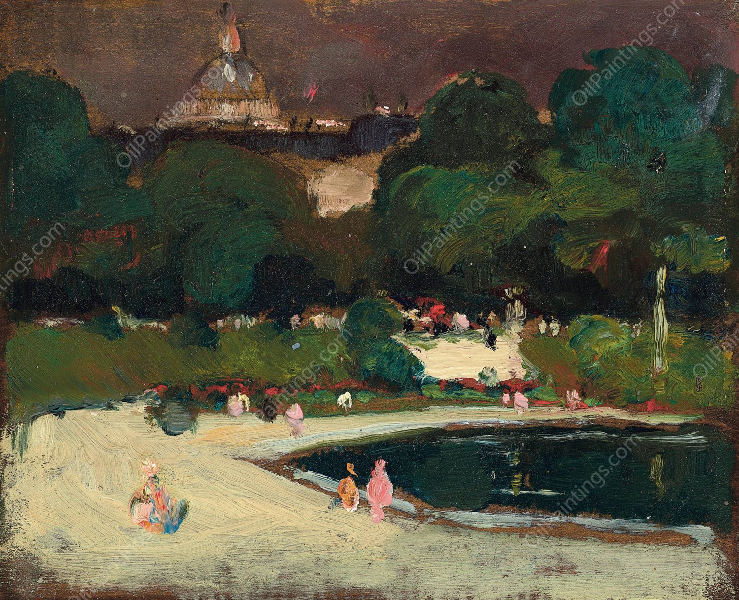 Luxembourg Gardens, Stormy Sky by Robert Henri - Hand-Painted Oil Painting Reproduction