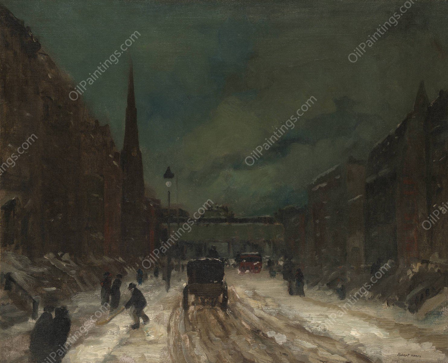 Street Scene with Snow  by Robert Henri - Hand-Painted Oil Painting Reproduction