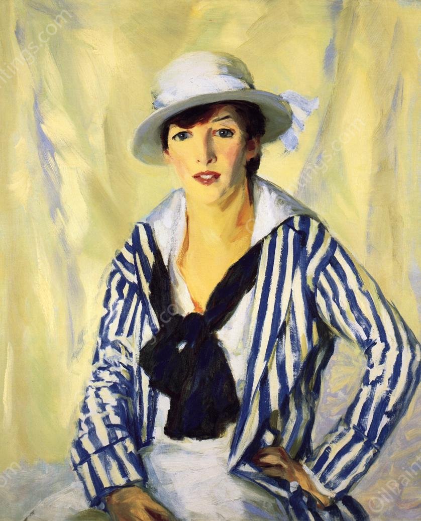 Viv in Blue Stripe by Robert Henri - Hand-Painted Oil Painting Reproduction