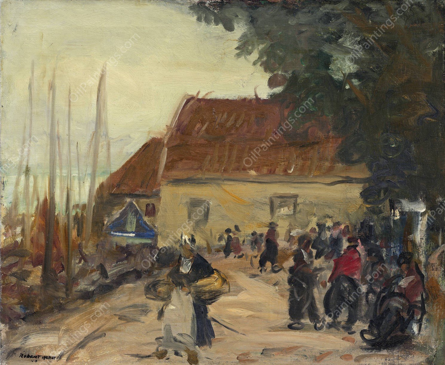 Volendam Street Scene  by Robert Henri - Hand-Painted Oil Painting Reproduction