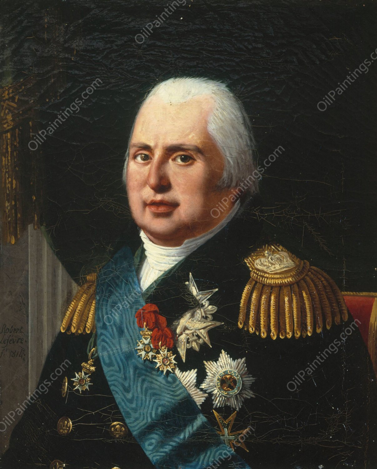 Portrait de Louis XVIII  by Robert Jacques Francois Lefevre - Hand-Painted Oil Painting Reproduction
