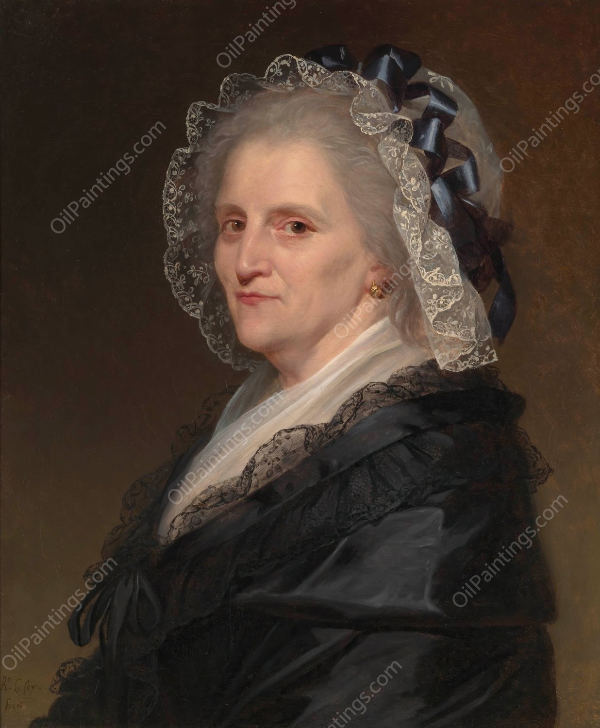 Portrait of an Elderly Woman  by Robert Jacques Francois Lefevre - Hand-Painted Oil Painting Reproduction