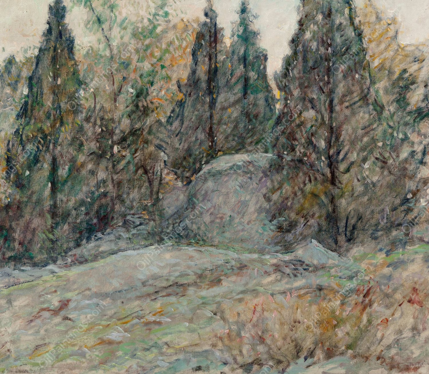 Red Cedars and Rocks by Robert Reid - Hand-Painted Oil Painting Reproduction