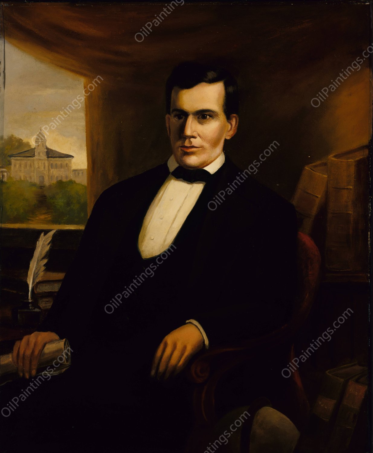 Portrait of Freeman Cary  by Robert S. Duncanson - Hand-Painted Oil Painting Reproduction