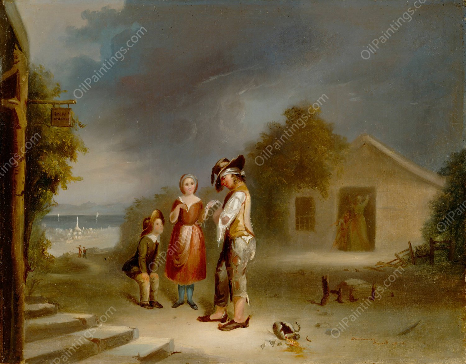The Drunkard's Plight  by Robert S. Duncanson - Hand-Painted Oil Painting Reproduction