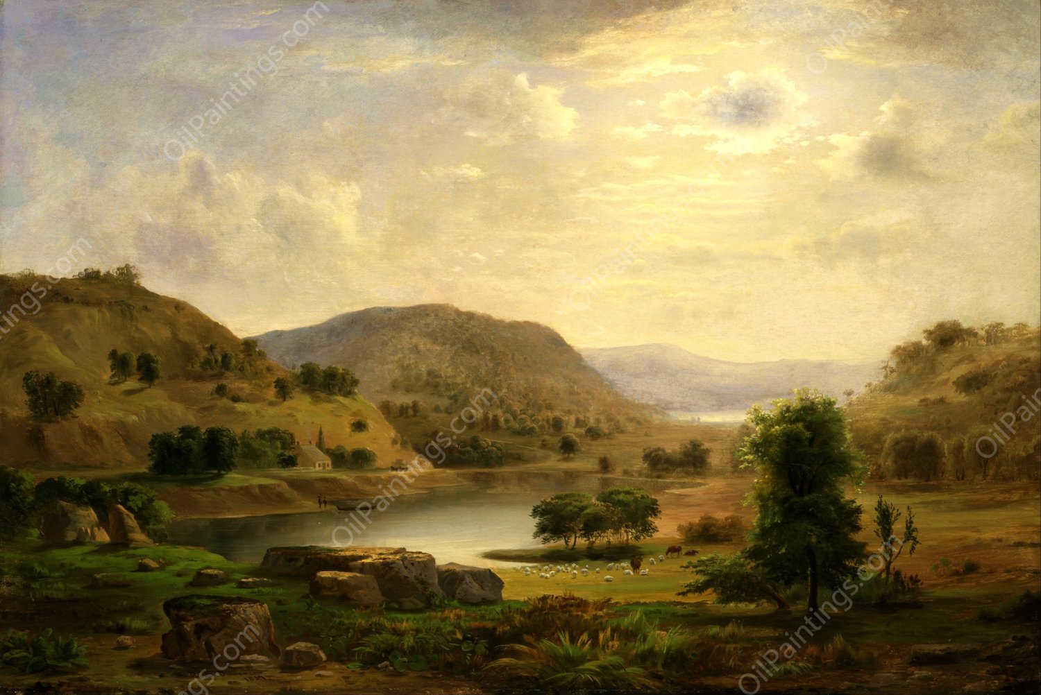 Valley Pasture by Robert S. Duncanson - Hand-Painted Oil Painting Reproduction