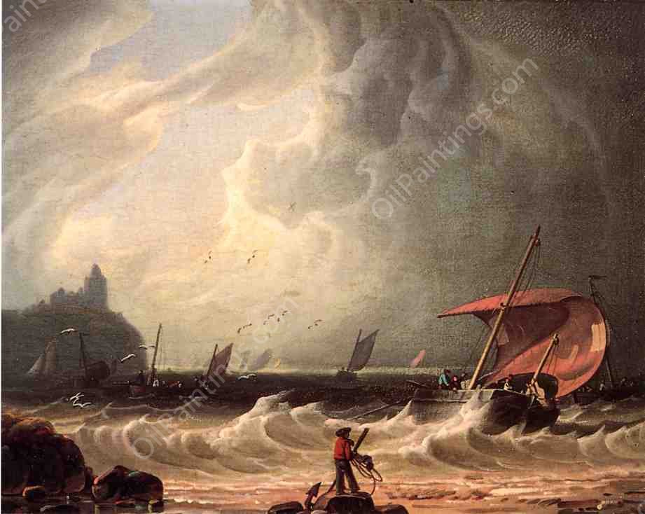 Cunard Lighthouse by Robert Salmon - Hand-Painted Oil Painting Reproduction