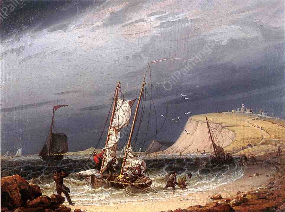 Frolicking Party on a Sea Shore by Robert Salmon - Hand-Painted Oil Painting Reproduction