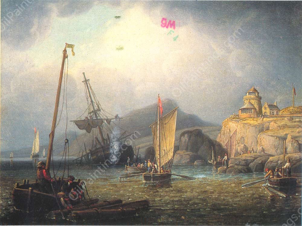 Salvors Working a Wreck by Robert Salmon - Hand-Painted Oil Painting Reproduction