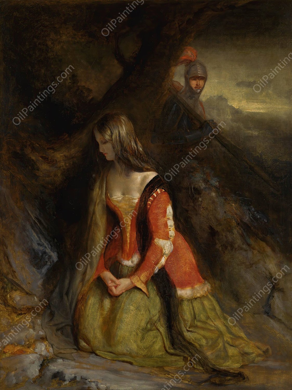 A lady and her knight errant, possibly a scene from Ivanhoe by Robert Scott Lauder - Hand-Painted Oil Painting Reproduction