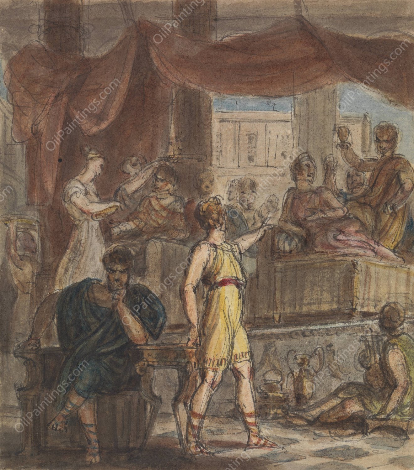 Study of a Roman Banquet Scene by Robert Smirke - Hand-Painted Oil Painting Reproduction