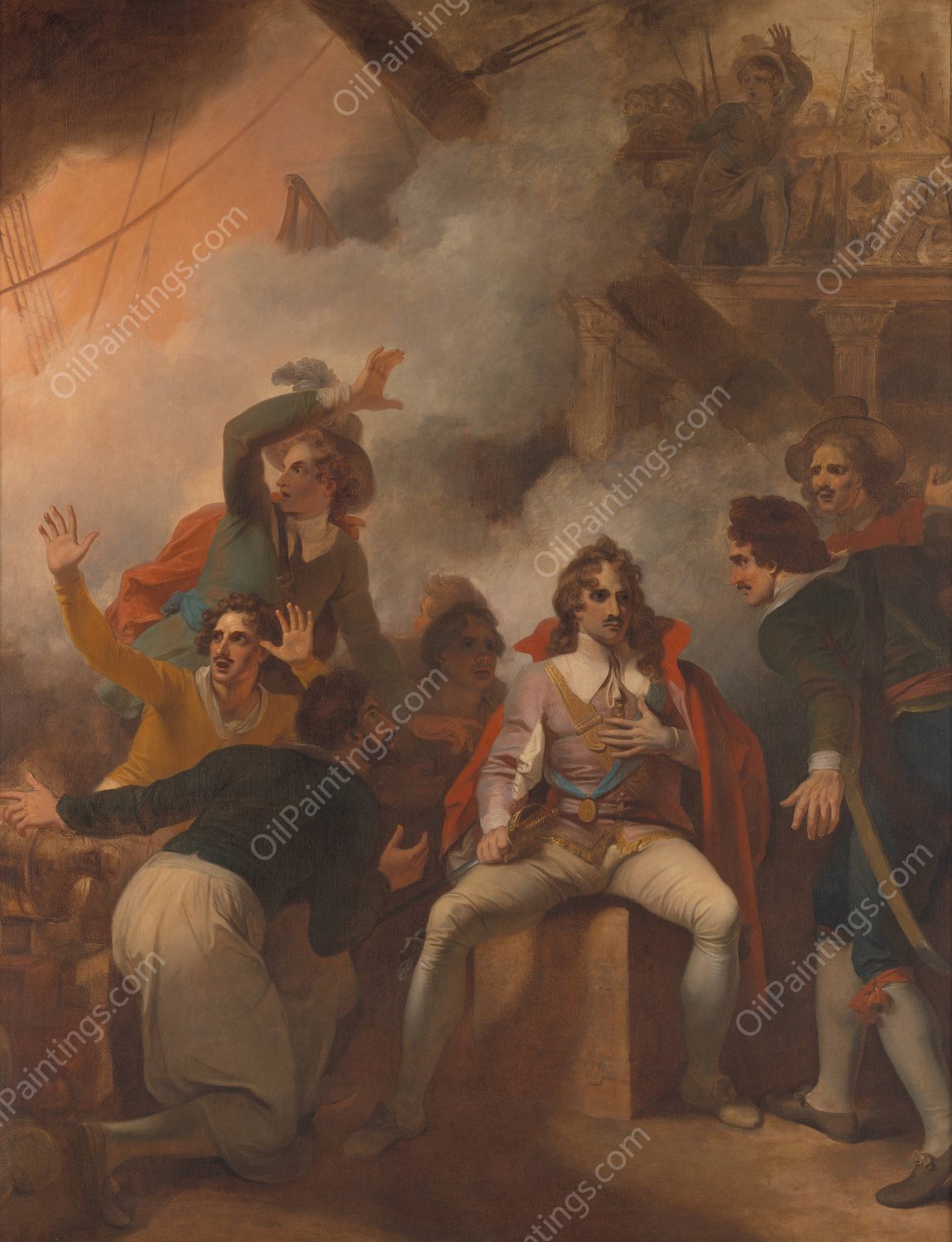 The Earl of Sandwich Refusing to Abandon His Ship During the Battle of Solebay  by Robert Smirke - Hand-Painted Oil Painting Reproduction
