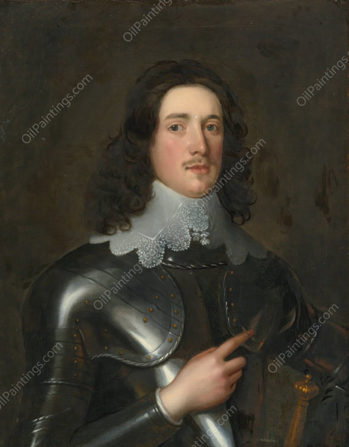 Portrait of a young man in armor with a lace collar by Robert Walker - Hand-Painted Oil Painting Reproduction