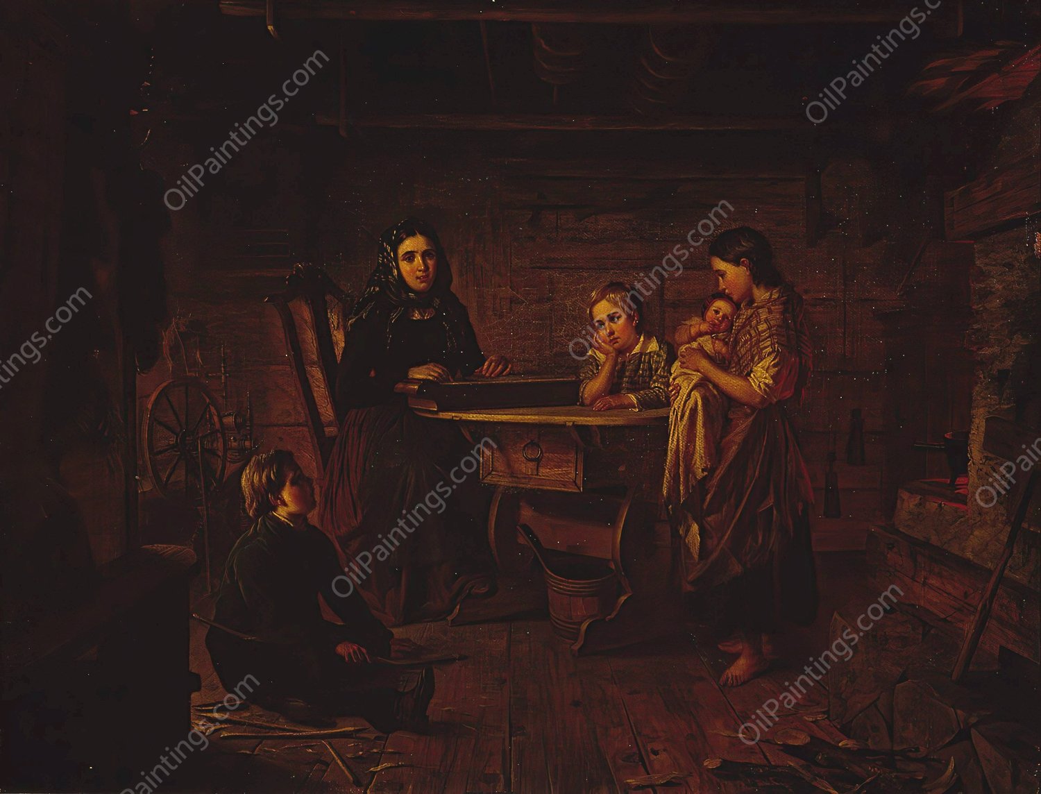 Kreeta Haapasalo Playing The Kantele  by Robert Wilhelm Ekman - Hand-Painted Oil Painting Reproduction