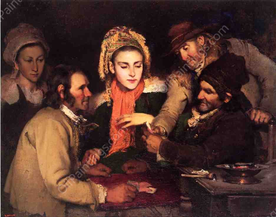 Card Players in Brittany by Robert Wylie - Hand-Painted Oil Painting Reproduction