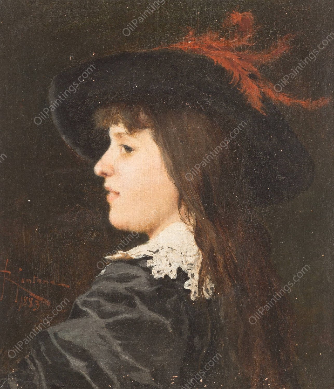 Portrait of a lady  by Roberto Fontana - Hand-Painted Oil Painting Reproduction