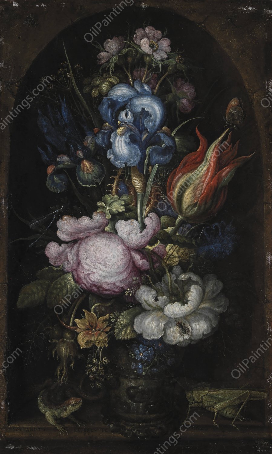Bouquet Of Flowers In A Stone Niche  by Roelant Savery - Hand-Painted Oil Painting Reproduction