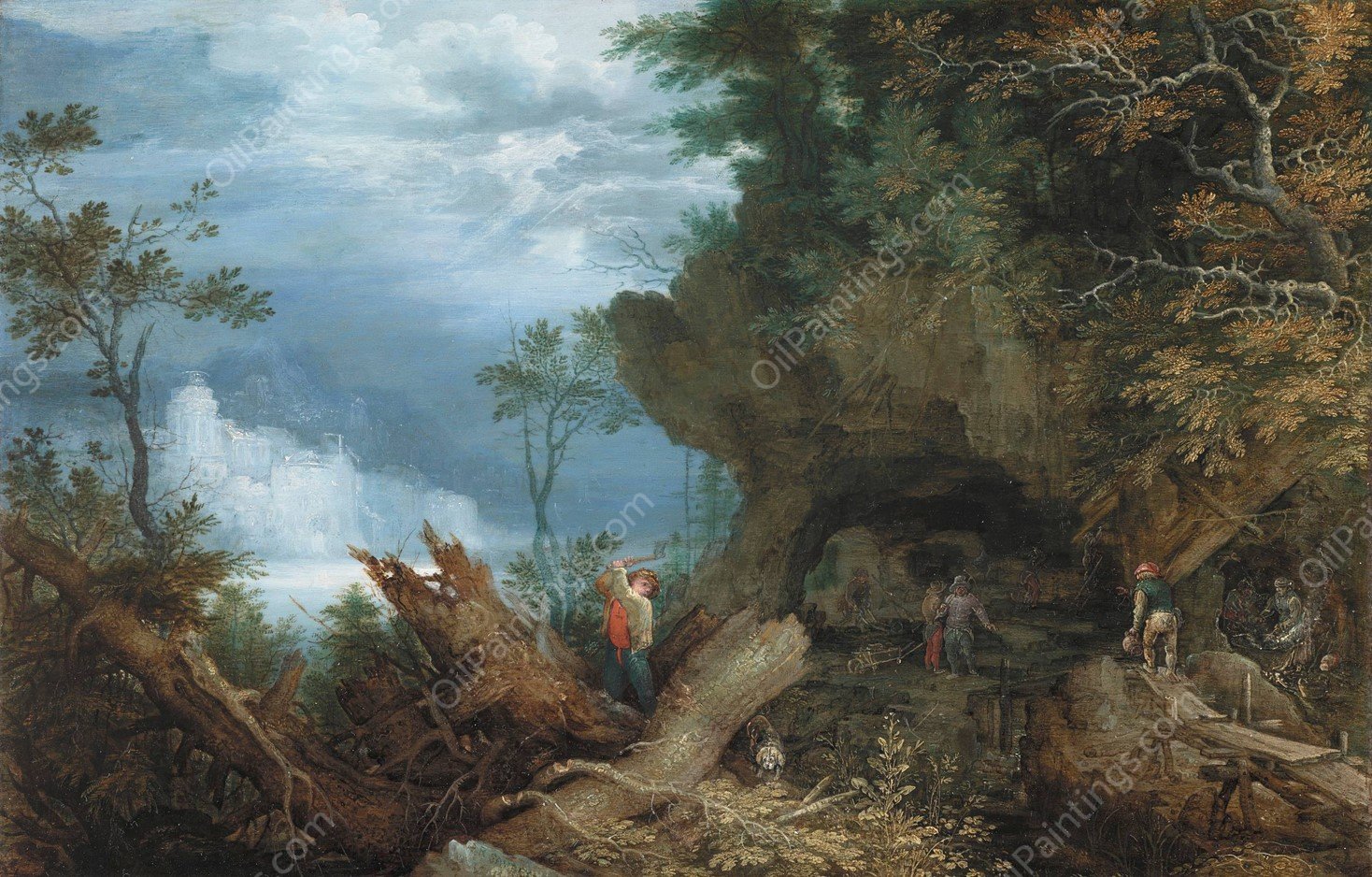 Mountainous Landscape with an Entrance to a Mine  by Roelant Savery - Hand-Painted Oil Painting Reproduction