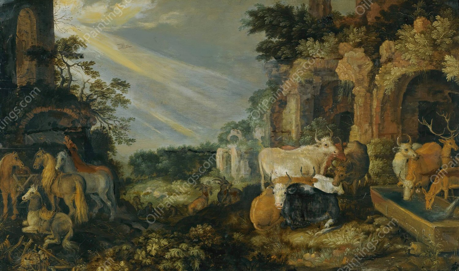 Paradise Landscape With Horses, Cows, Goats And Herders by Roelant Savery - Hand-Painted Oil Painting Reproduction