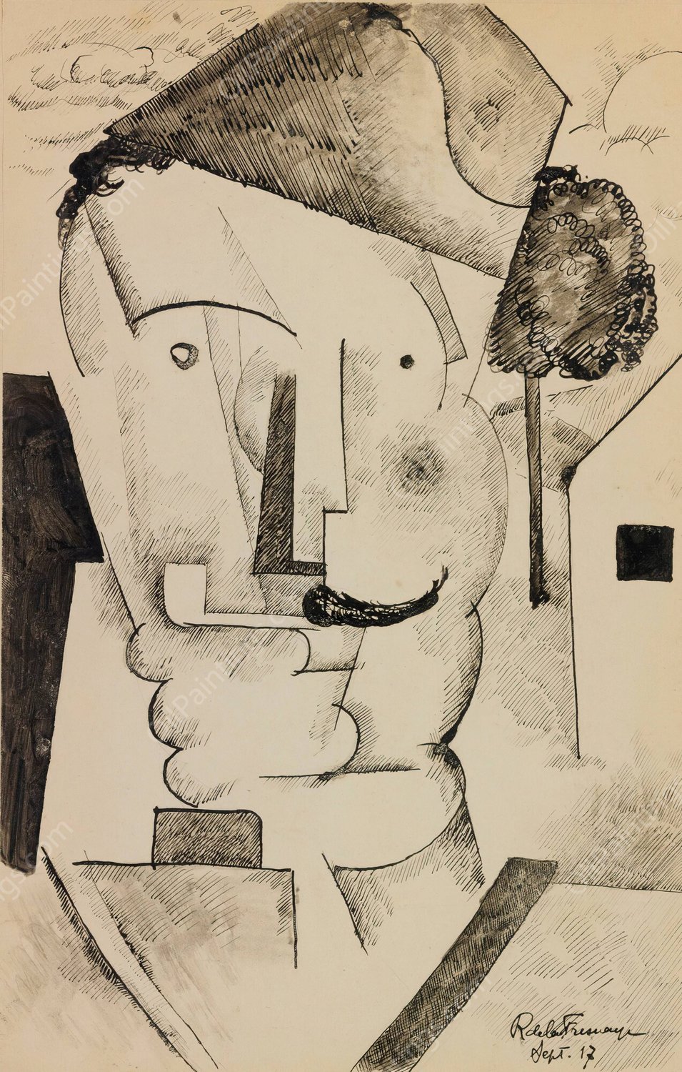 L'officier Au Bonnet De Police  by Roger De La Fresnaye - Hand-Painted Oil Painting Reproduction