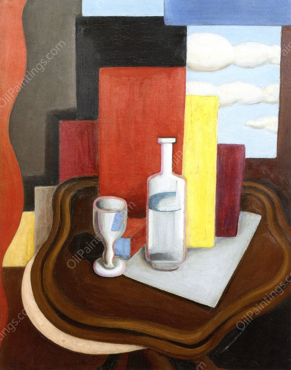 Louis-Philippe Table with a Bottle and Glass by Roger De La Fresnaye - Hand-Painted Oil Painting Reproduction