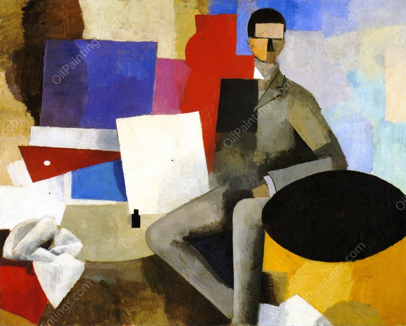 Seated Man by Roger De La Fresnaye - Hand-Painted Oil Painting Reproduction