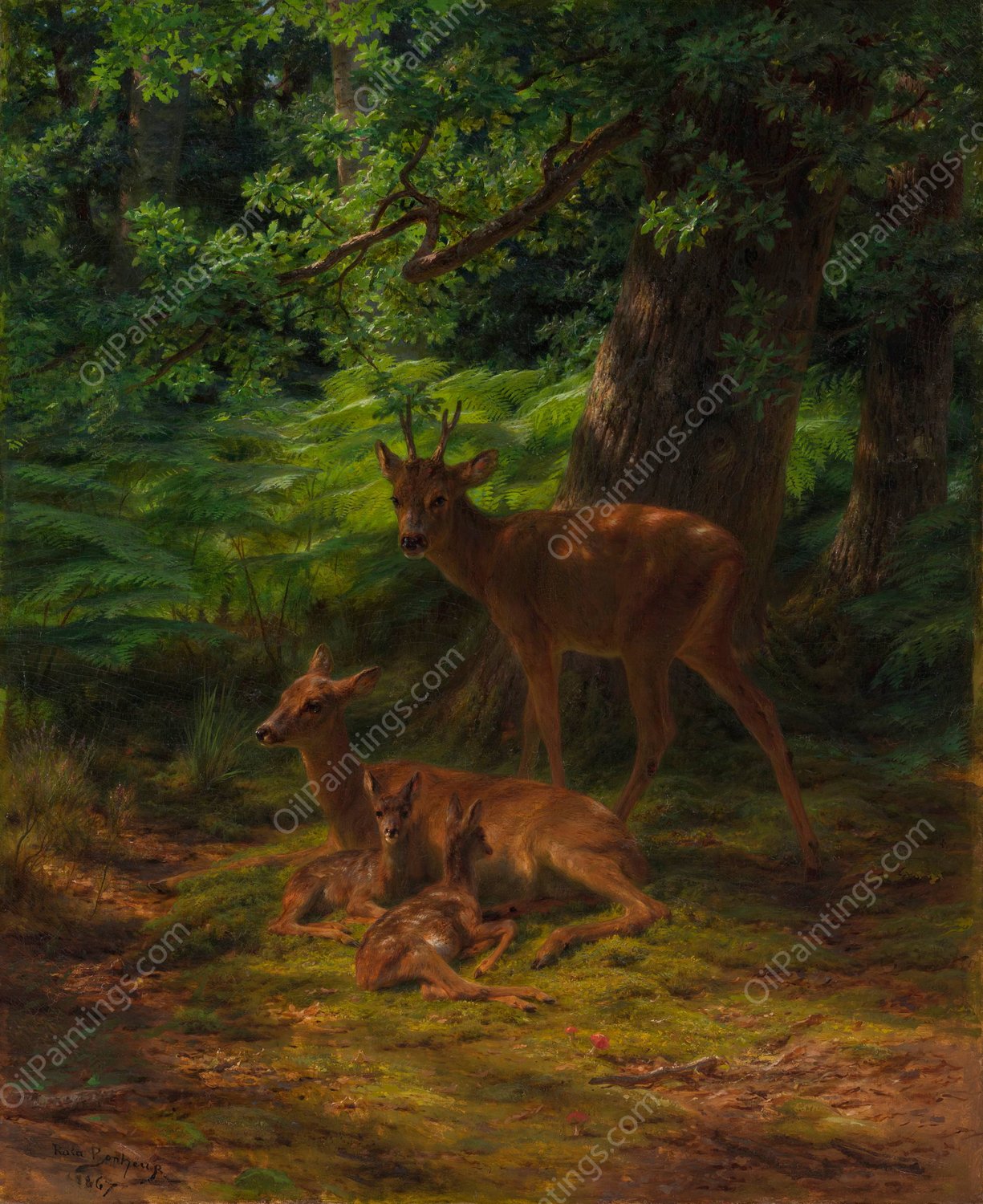 Deer in Repose  by Rosa Bonheur - Hand-Painted Oil Painting Reproduction