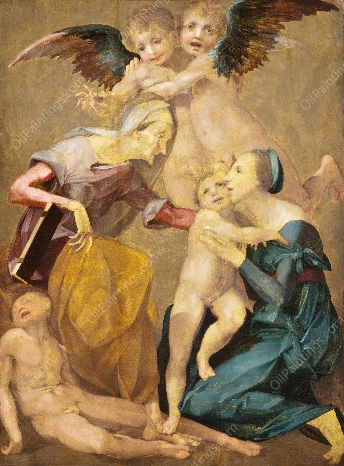Allegory of Salvation with the Virgin and Christ Child, St. Elizabeth, the Young St. John the Baptist and Two Angels  by Rosso Fiorentino - Hand-Painted Oil Painting Reproduction