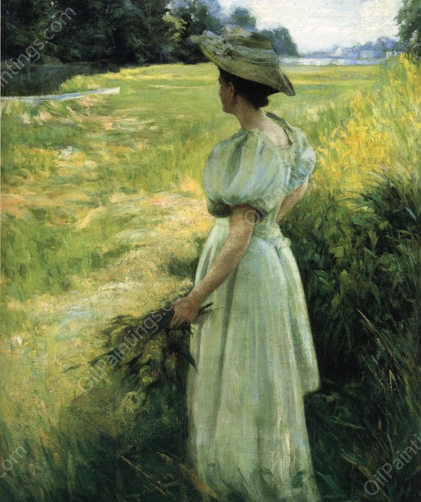 Woman Outdoors by Roswell Stone Hill - Hand-Painted Oil Painting Reproduction
