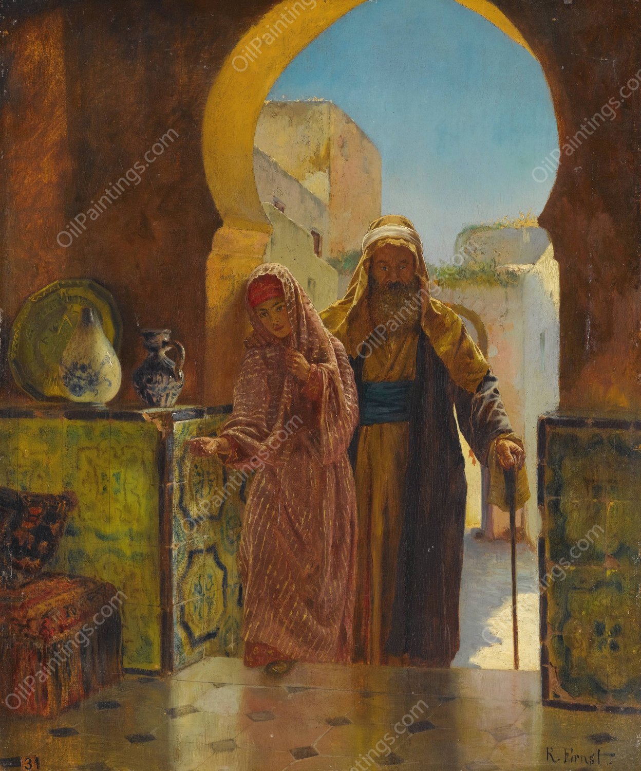 A Helping Hand by Rudolf Ernst - Hand-Painted Oil Painting Reproduction