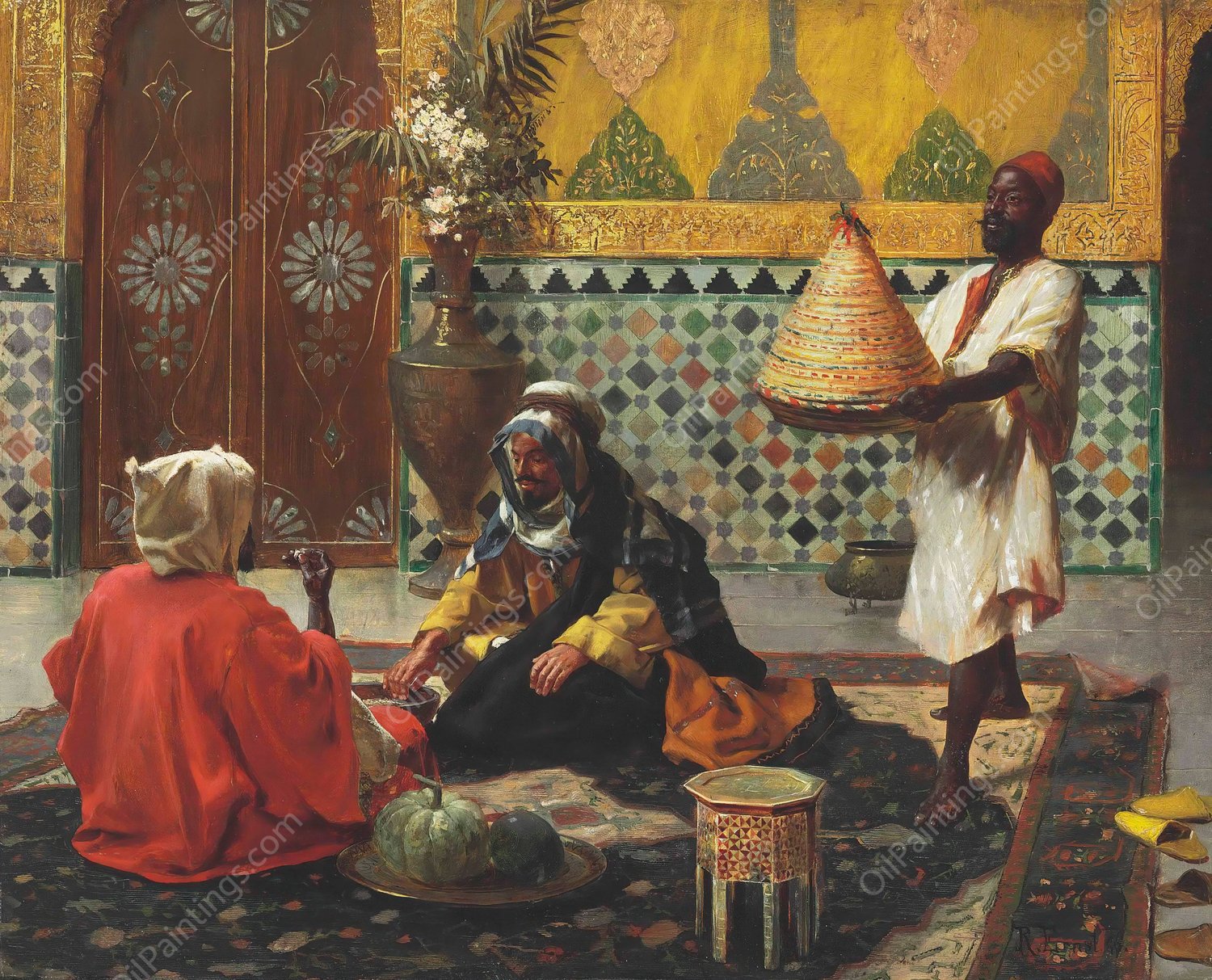 An Afternoon Discussion  by Rudolf Ernst - Hand-Painted Oil Painting Reproduction