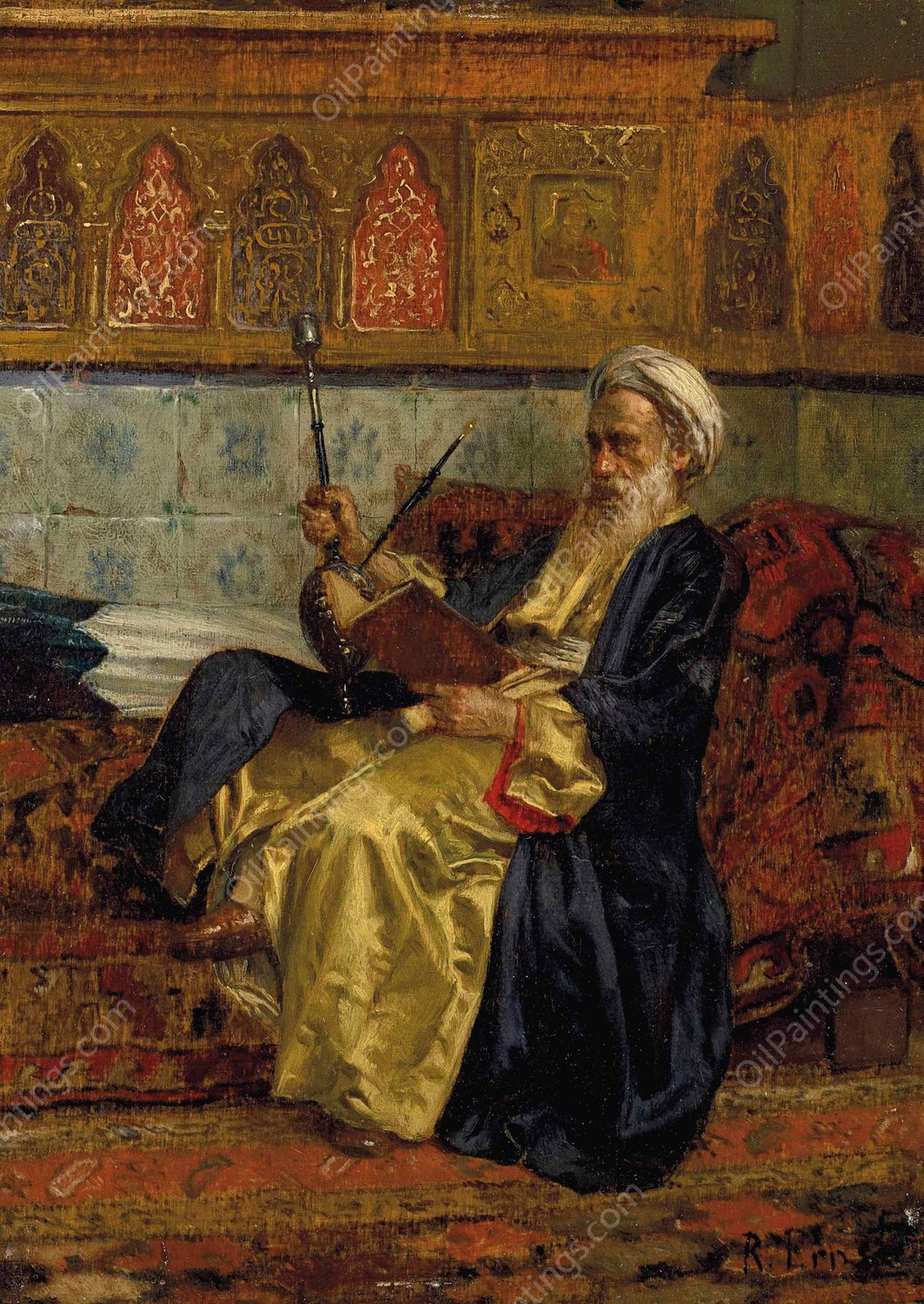 An Arab scholar by Rudolf Ernst - Hand-Painted Oil Painting Reproduction