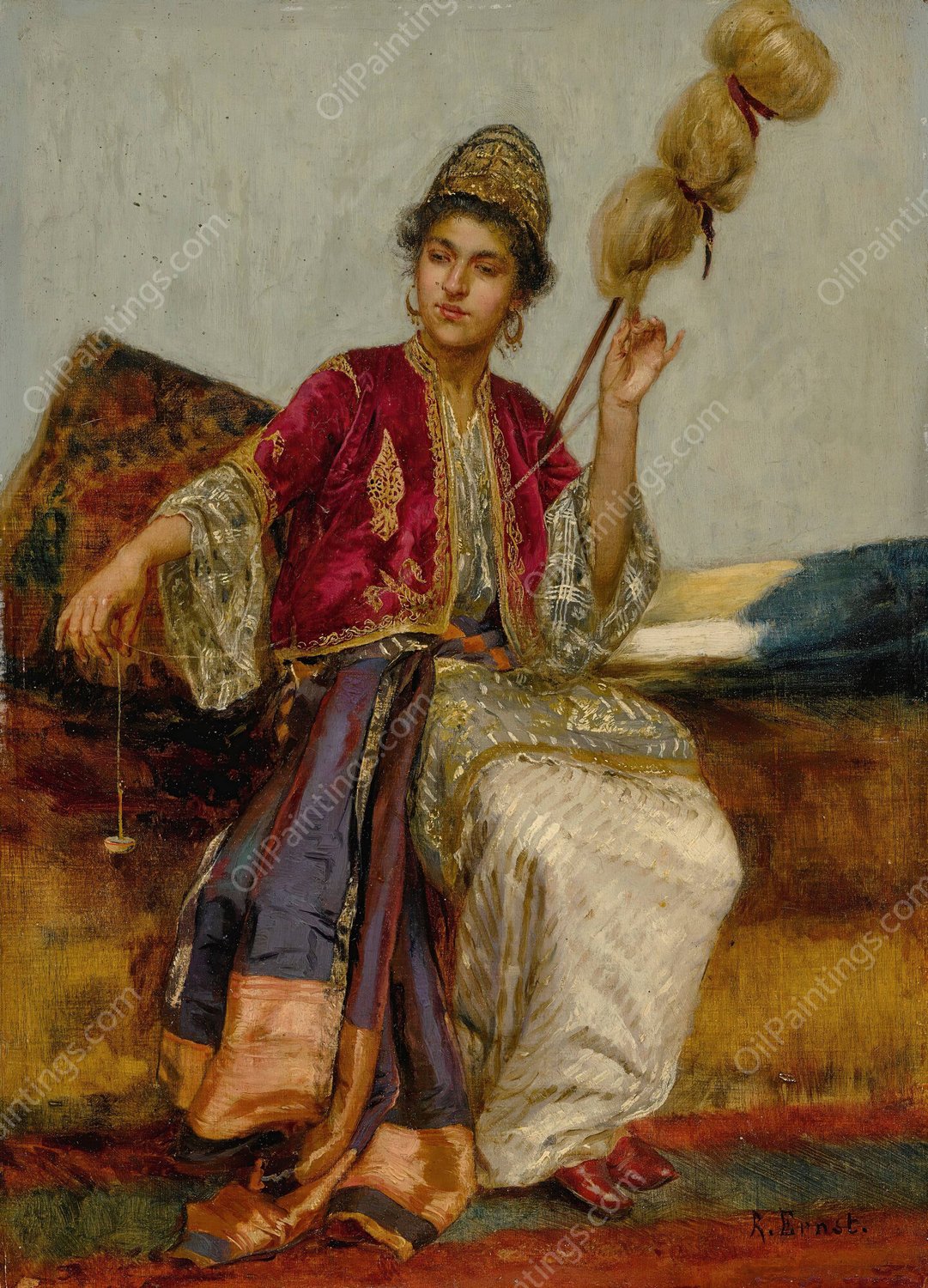 La Fileuse by Rudolf Ernst - Hand-Painted Oil Painting Reproduction