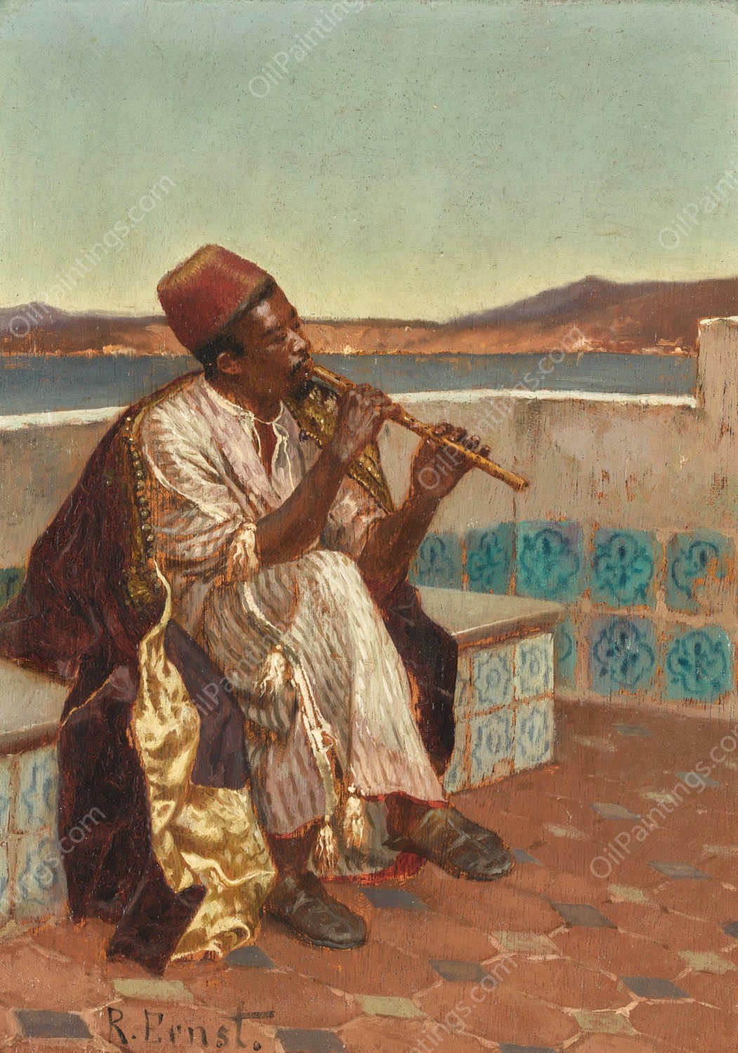 Musician On The Terrace by Rudolf Ernst - Hand-Painted Oil Painting Reproduction