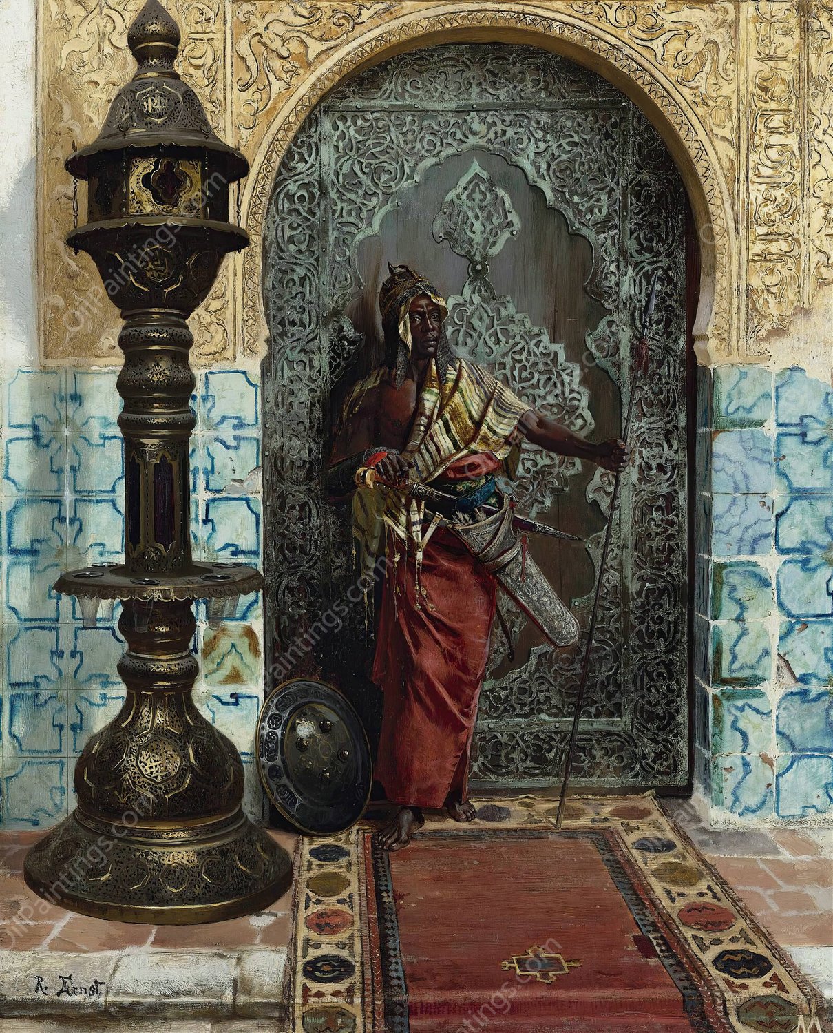 Nubian Guard by Rudolf Ernst - Hand-Painted Oil Painting Reproduction