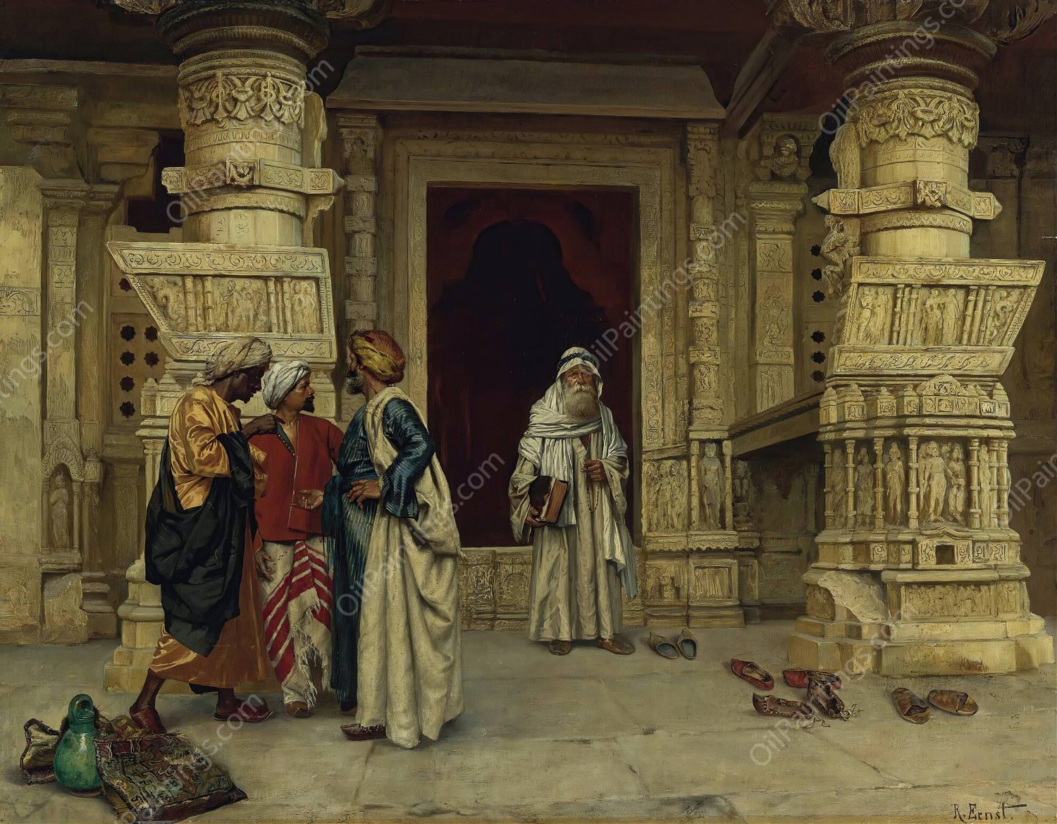 Outside The Mosque by Rudolf Ernst - Hand-Painted Oil Painting Reproduction