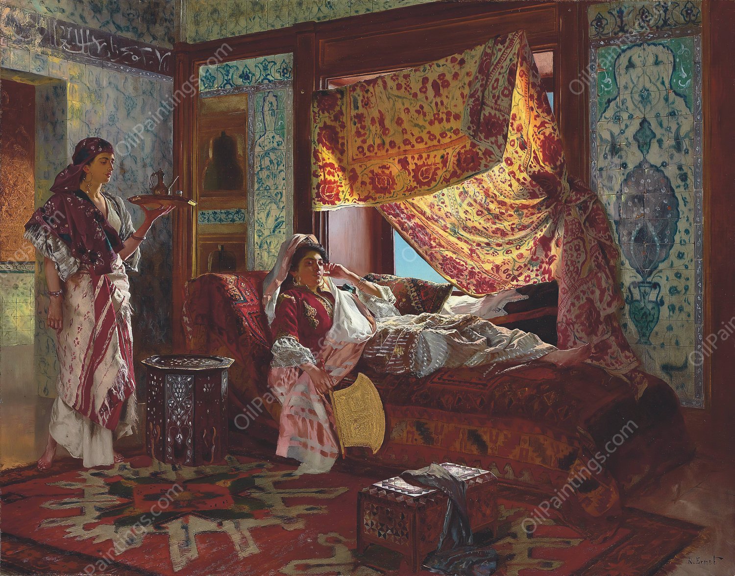 Taking Tea In The Harem by Rudolf Ernst - Hand-Painted Oil Painting Reproduction