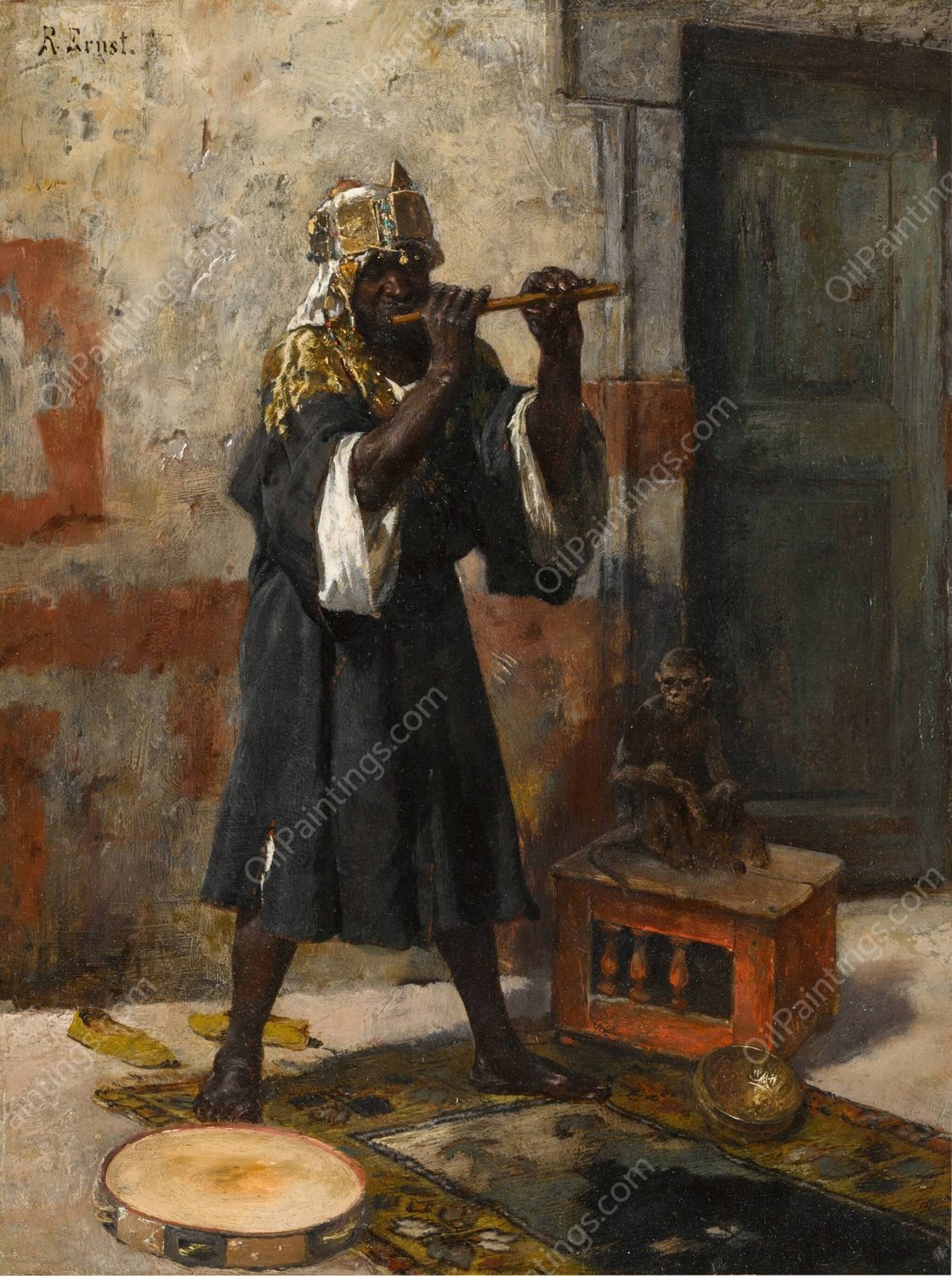 The Flute Player by Rudolf Ernst - Hand-Painted Oil Painting Reproduction