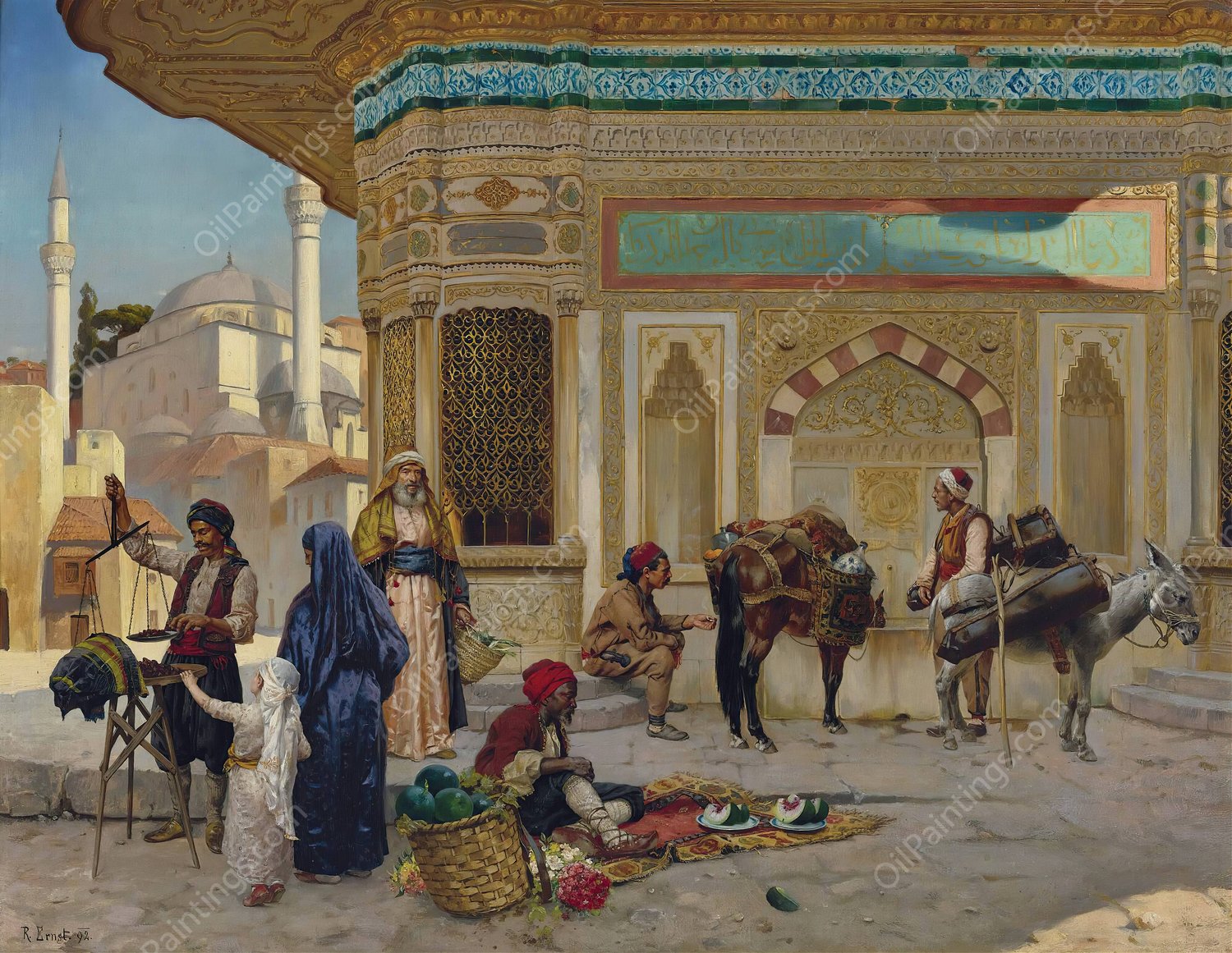 The Fountain Of Ahmed III, Istanbul  by Rudolf Ernst - Hand-Painted Oil Painting Reproduction