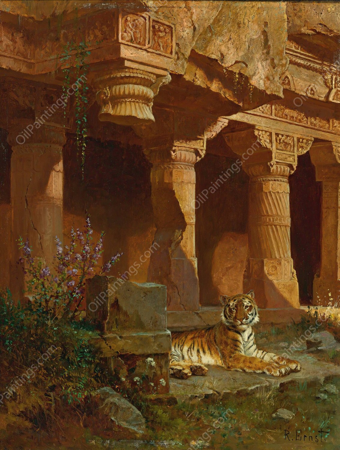 Tiger At Rest by Rudolf Ernst - Hand-Painted Oil Painting Reproduction