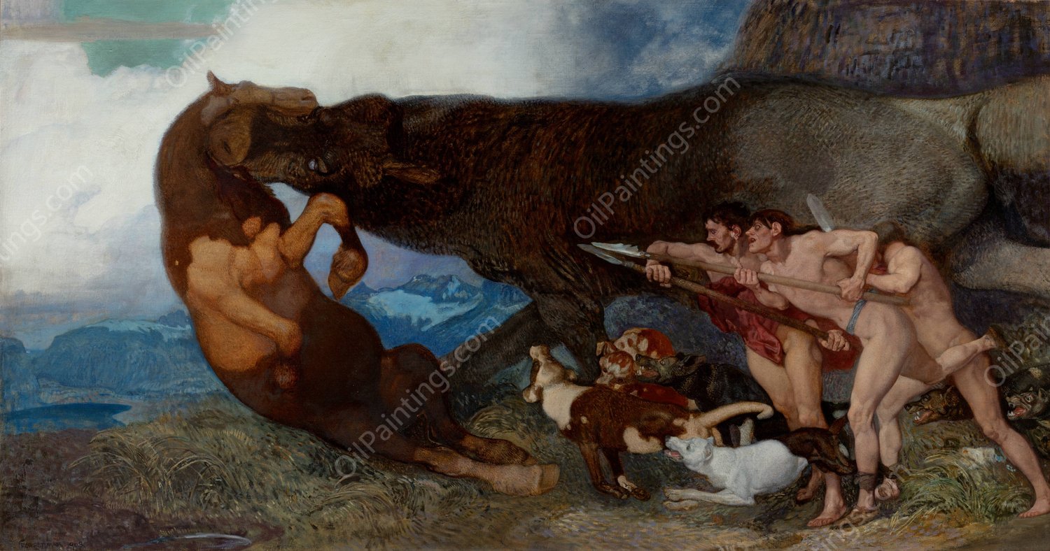 Fighting With A Monster  by Rudolf Jettmar - Hand-Painted Oil Painting Reproduction