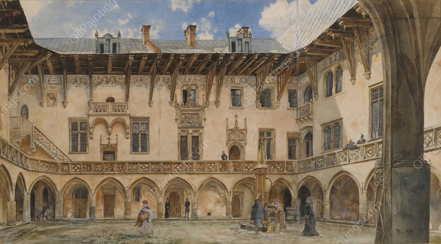 Courtyard of Krakow University  by Rudolf Von Alt - Hand-Painted Oil Painting Reproduction