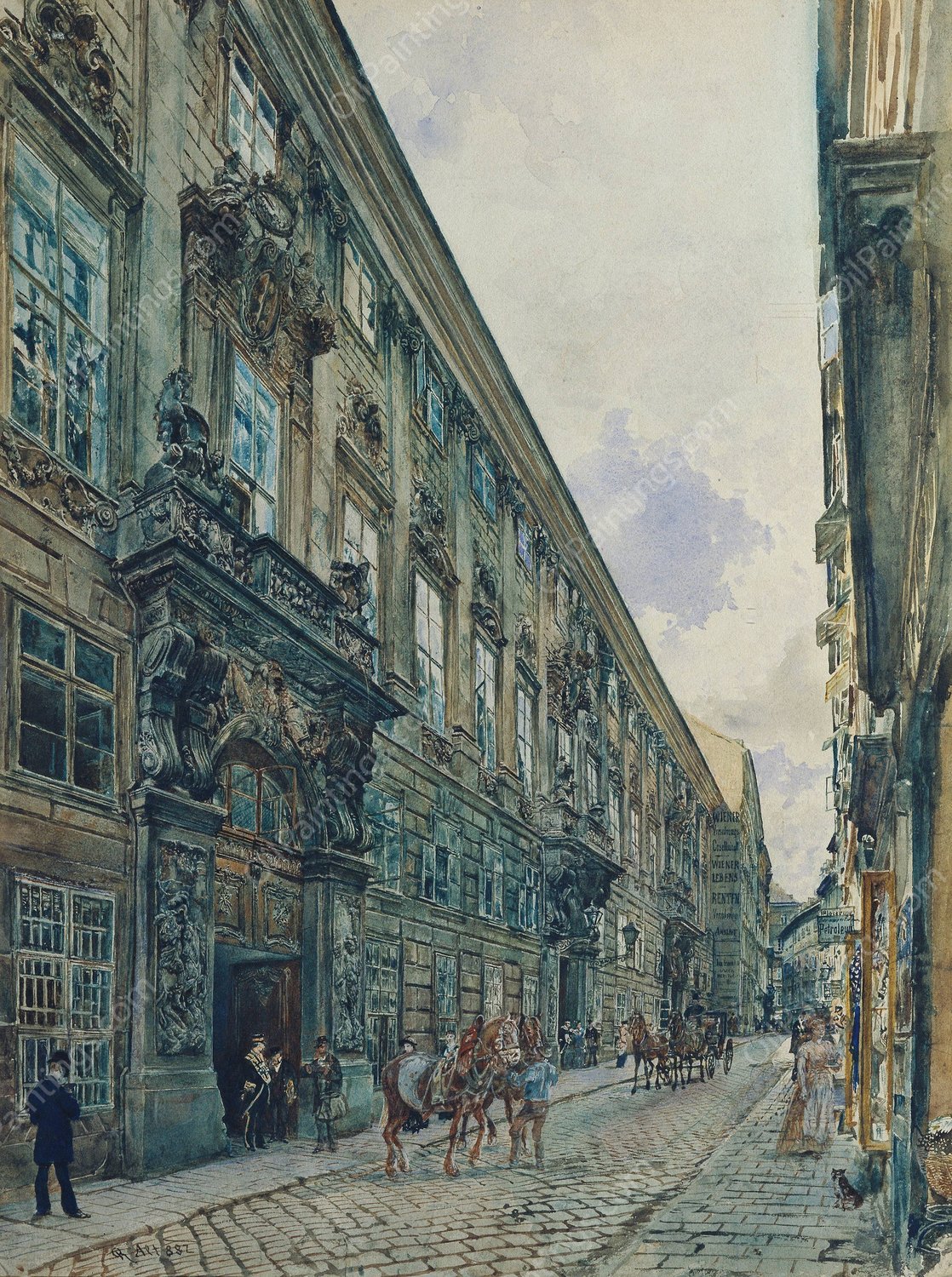 Das Winterpalais des Prinzen Eugen von Savoyen in der Himmelpfortgasse in Wien  by Rudolf Von Alt - Hand-Painted Oil Painting Reproduction