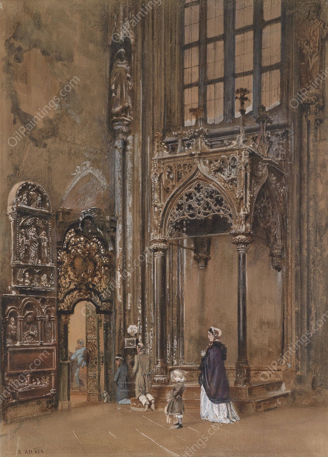 Kircheninneres  by Rudolf Von Alt - Hand-Painted Oil Painting Reproduction