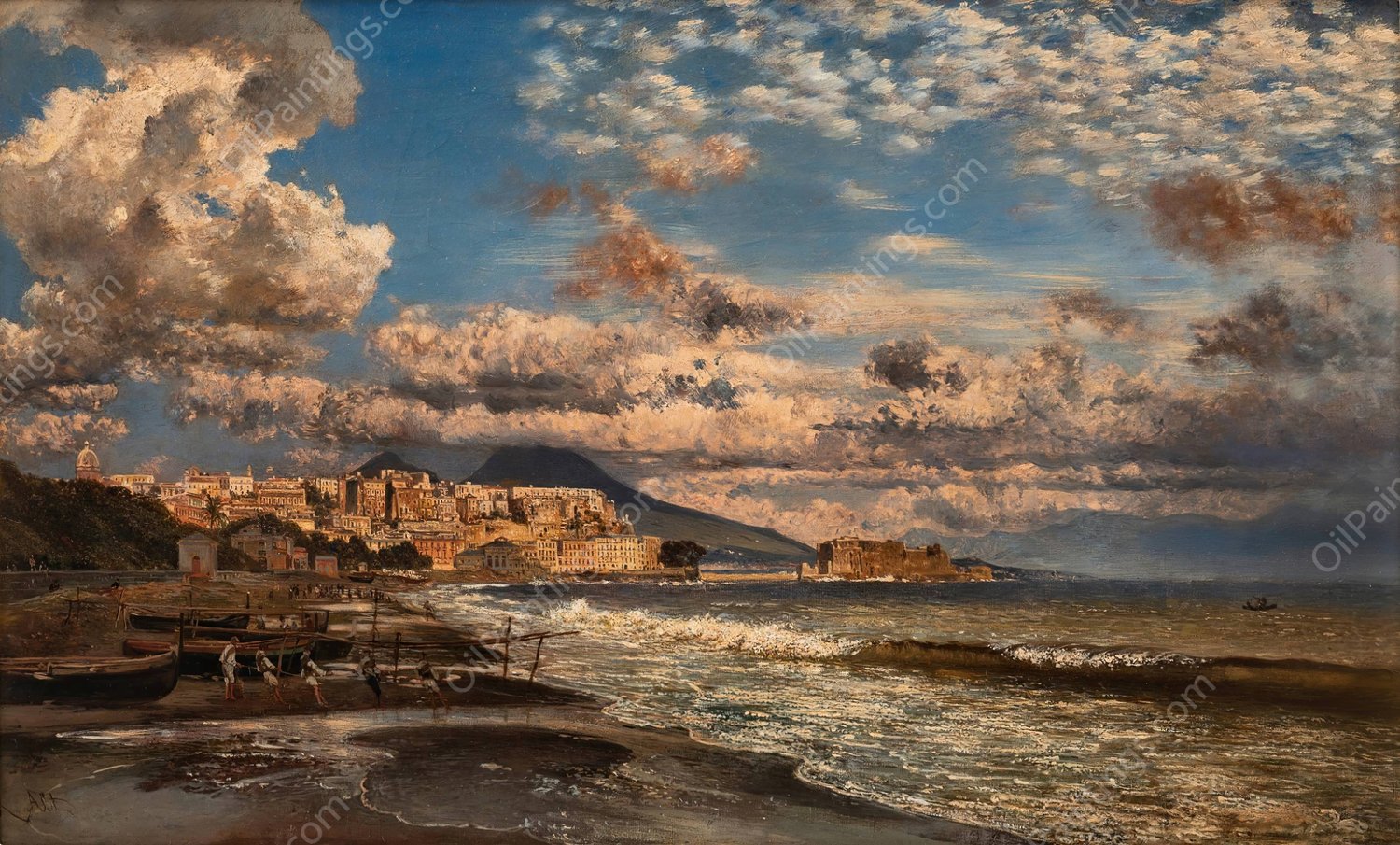 Naples, view from the Northwest over the Bay of Naples, with Vesuvius in the background by Rudolf Von Alt - Hand-Painted Oil Painting Reproduction