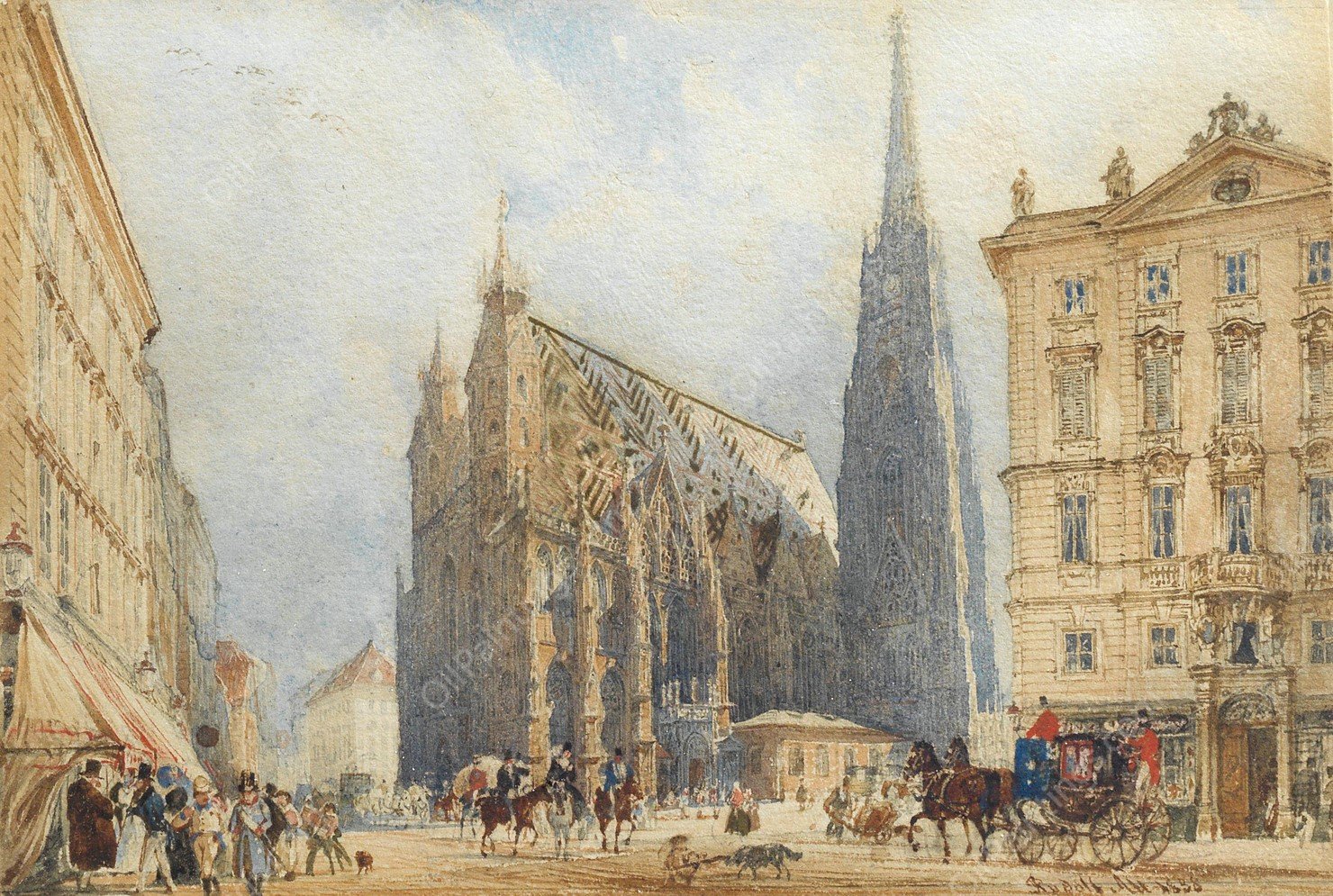 Stephansplatz  by Rudolf Von Alt - Hand-Painted Oil Painting Reproduction