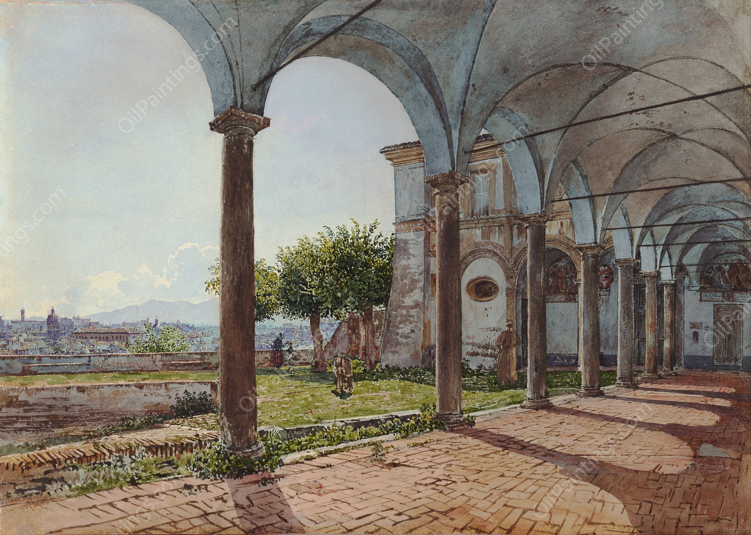 View from Sant'Onofrio on Rome  by Rudolf Von Alt - Hand-Painted Oil Painting Reproduction