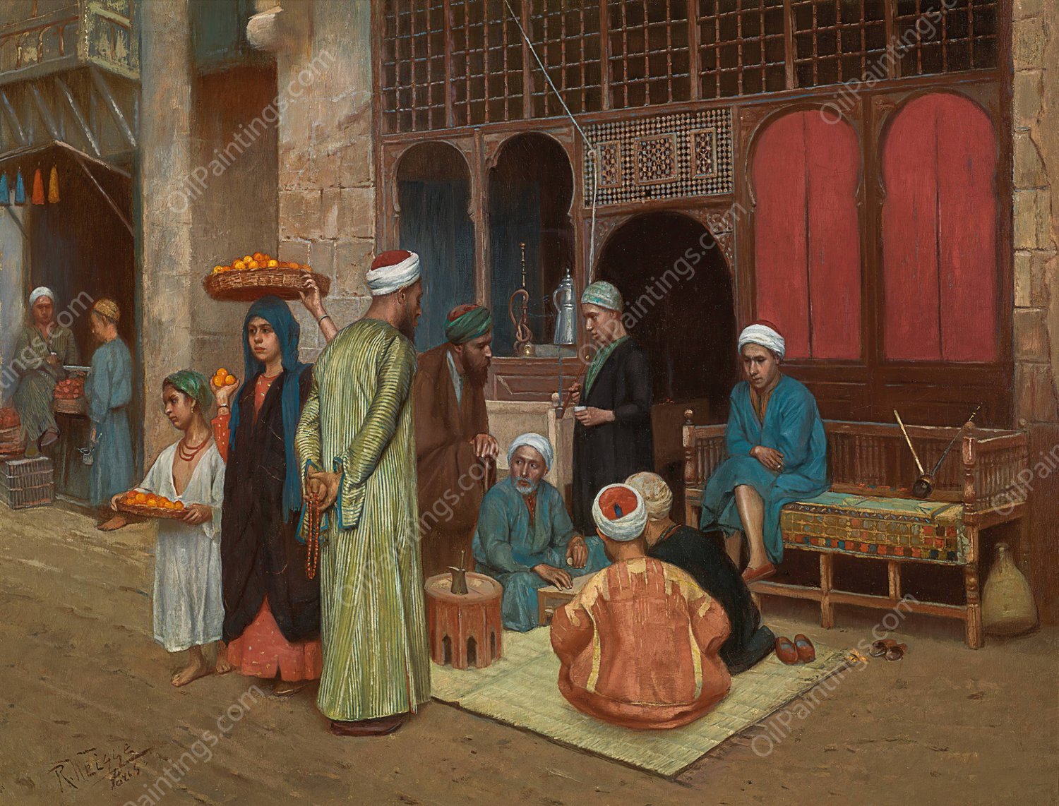 Outside A Coffee House by Rudolf Weisse - Hand-Painted Oil Painting Reproduction