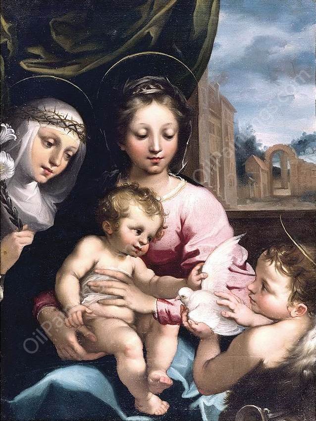 Madonna and Child with the Infant St John the Baptist and St Catherine of Siena by Rutilio Manetti - Hand-Painted Oil Painting Reproduction