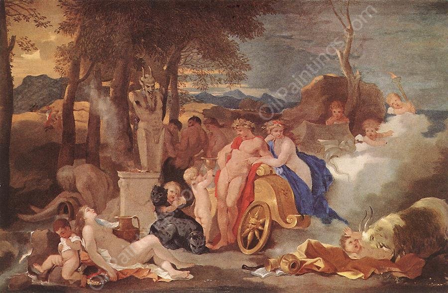 Bacchus and Ceres with Nymphs and Satyrs by Sebastien Bourdon - Hand-Painted Oil Painting Reproduction